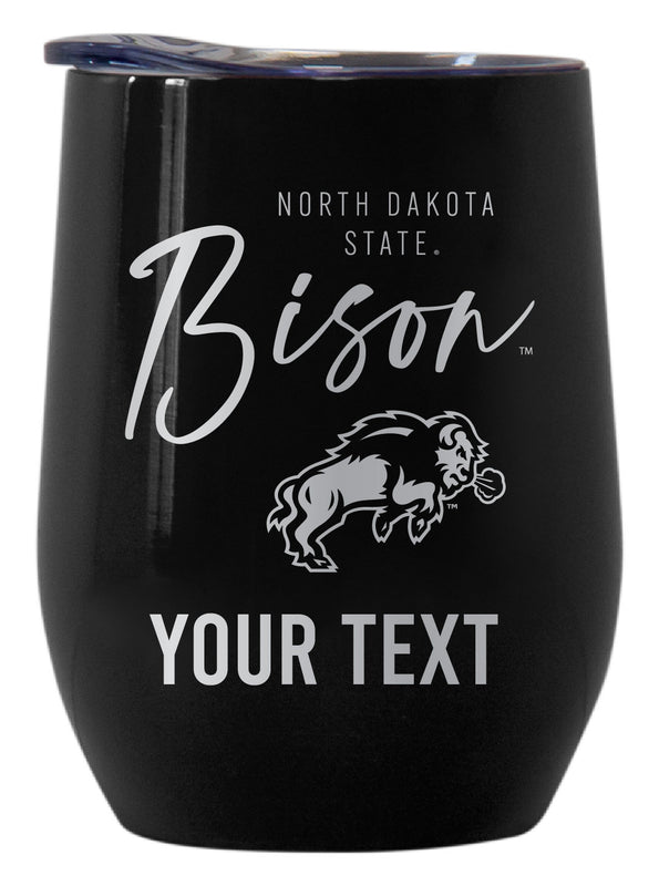 North Dakota State Bison Customizable Officially Licensed 12 oz Engraved Insulated Wine Tumbler Black