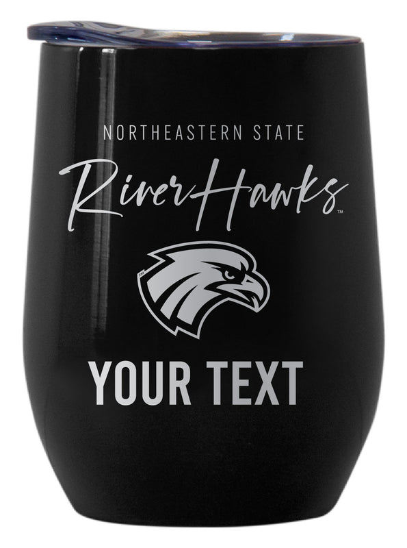 Northeastern State University Riverhawks Customizable Officially Licensed 12 oz Engraved Insulated Wine Tumbler Black