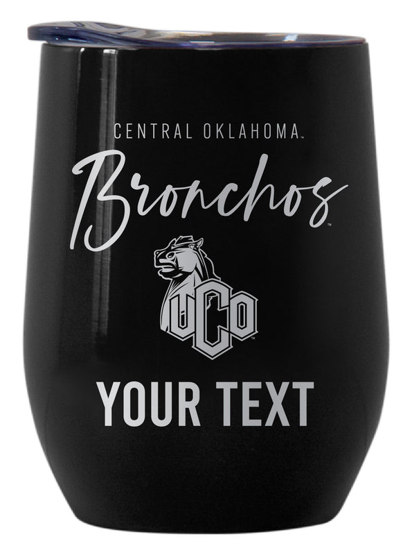 University of Central Oklahoma Bronchos Customizable Officially Licensed 12 oz Engraved Insulated Wine Tumbler Black