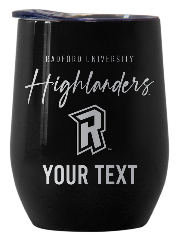 Radford University Highlanders Customizable Officially Licensed 12 oz Engraved Insulated Wine Tumbler Black