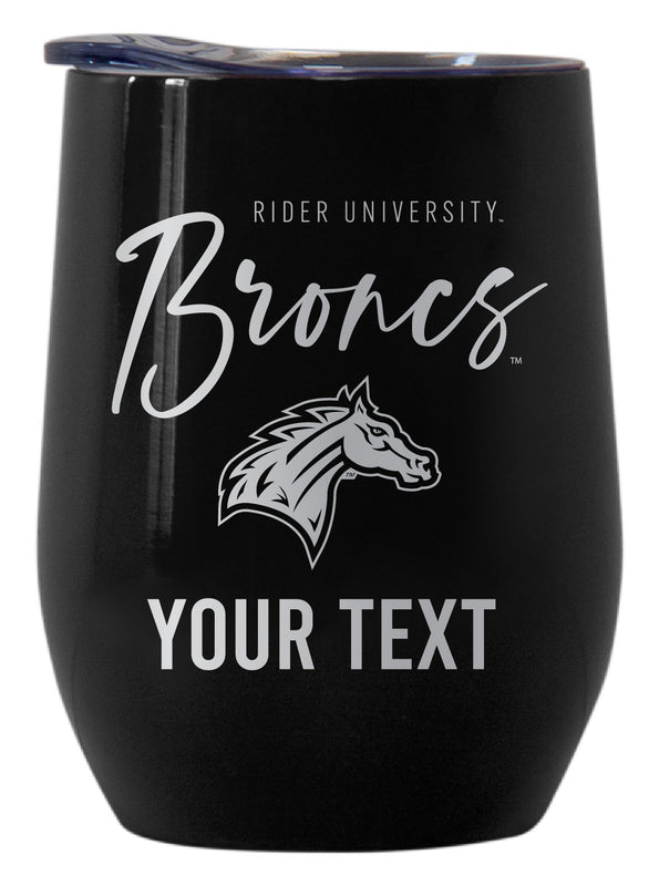 Rider University Broncs Customizable Officially Licensed 12 oz Engraved Insulated Wine Tumbler Black