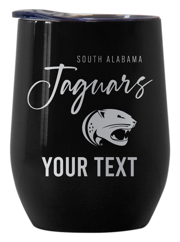 University of South Alabama Customizable Officially Licensed 12 oz Engraved Insulated Wine Tumbler Black