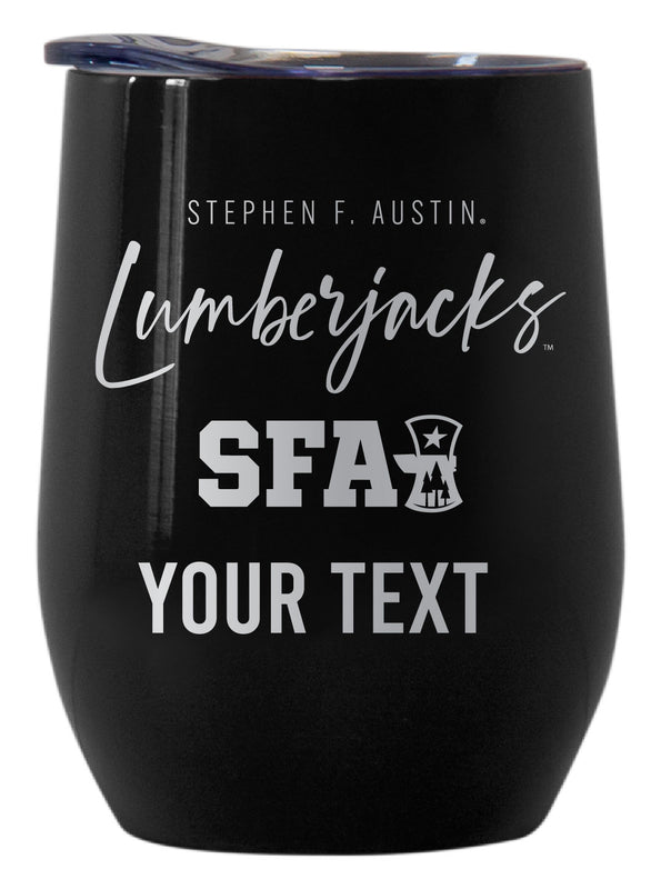 Stephen F. Austin State University Customizable Officially Licensed 12 oz Engraved Insulated Wine Tumbler Black