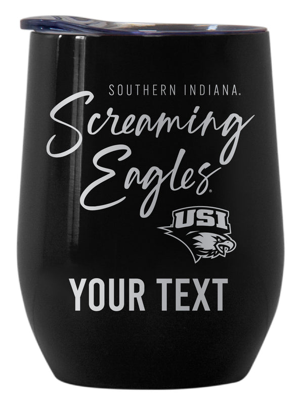 University of Southern Indiana Customizable Officially Licensed 12 oz Engraved Insulated Wine Tumbler Black