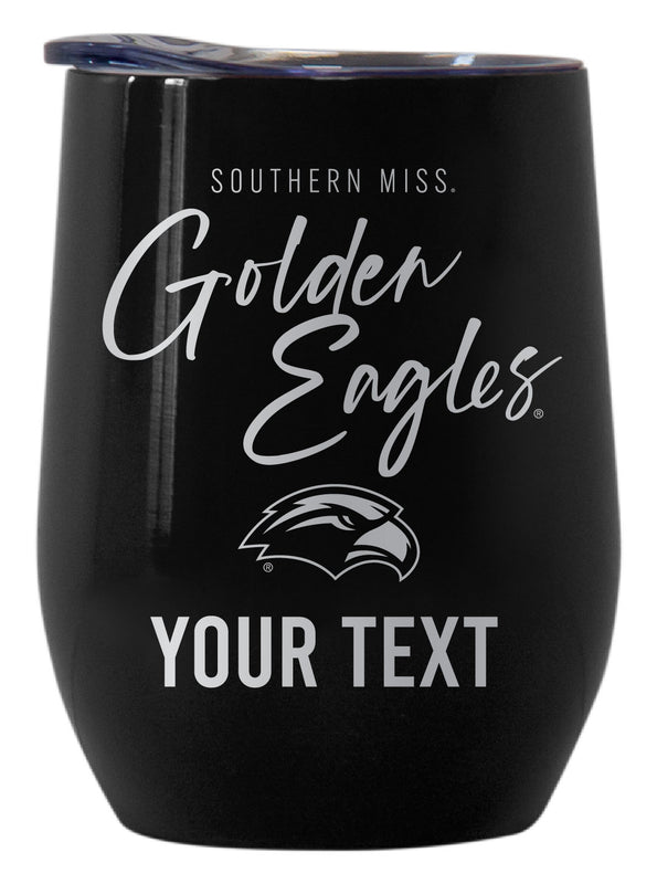 Southern Mississippi Golden Eagles Customizable Officially Licensed 12 oz Engraved Insulated Wine Tumbler Black