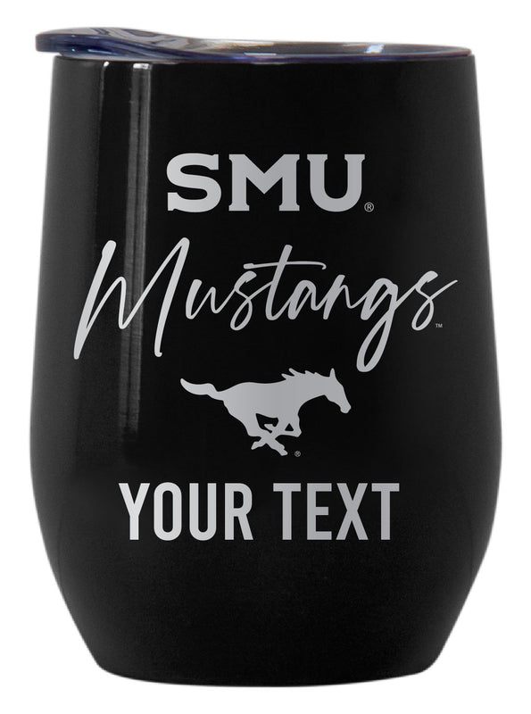 Southern Methodist University Customizable Officially Licensed 12 oz Engraved Insulated Wine Tumbler Black