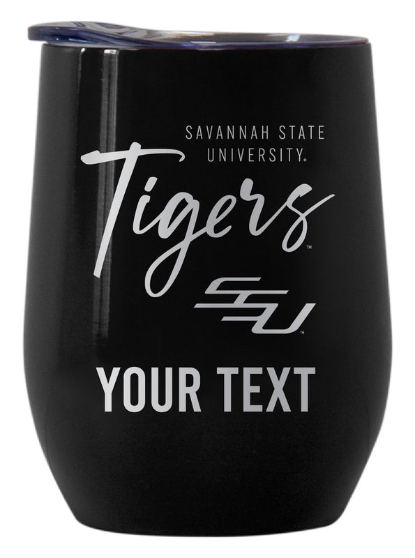 Savannah State University Customizable Officially Licensed 12 oz Engraved Insulated Wine Tumbler Black