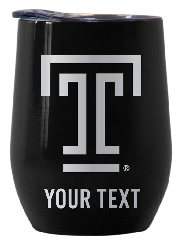 Temple University Customizable Officially Licensed 12 oz Engraved Insulated Wine Tumbler Black