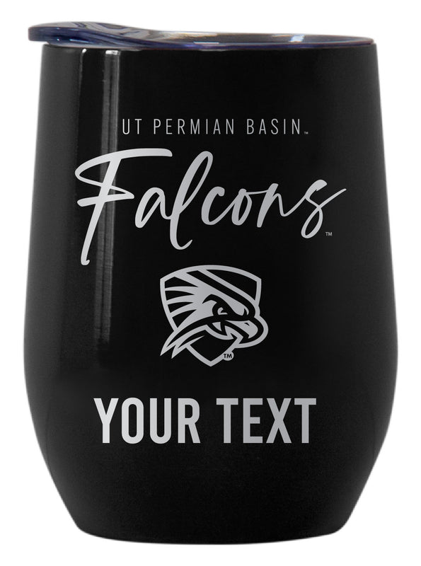 University of Texas of the Permian Basin Customizable Officially Licensed 12 oz Engraved Insulated Wine Tumbler Black