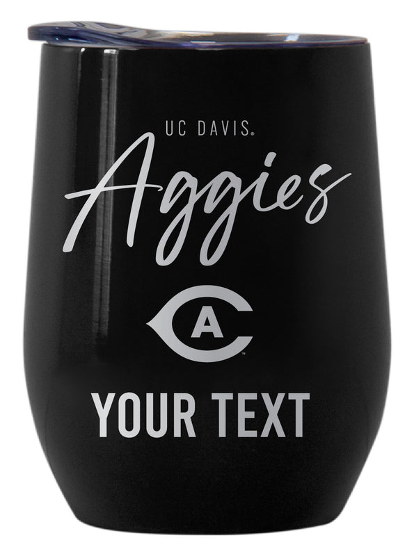 UC Davis Aggies Customizable Officially Licensed 12 oz Engraved Insulated Wine Tumbler Black