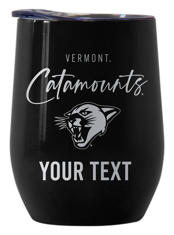Vermont Catamounts Customizable Officially Licensed 12 oz Engraved Insulated Wine Tumbler Black