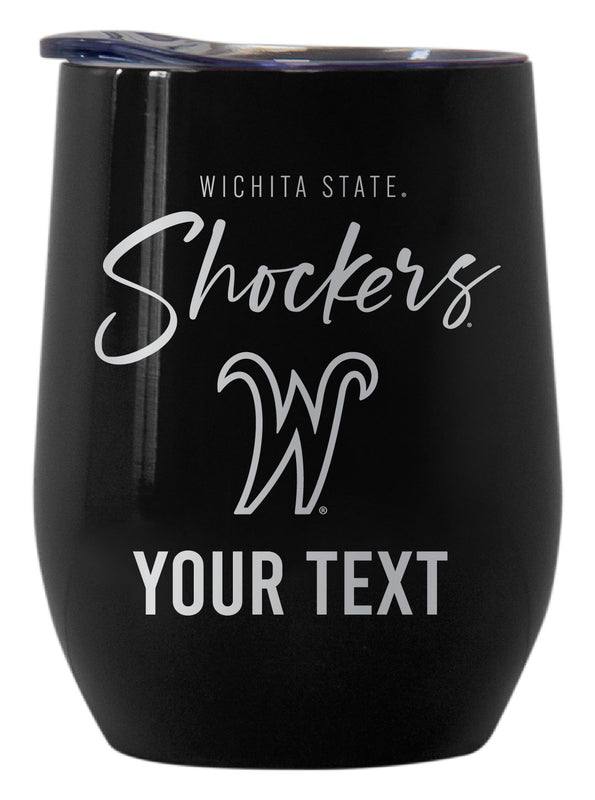 Wichita State Shockers Customizable Officially Licensed 12 oz Engraved Insulated Wine Tumbler Black