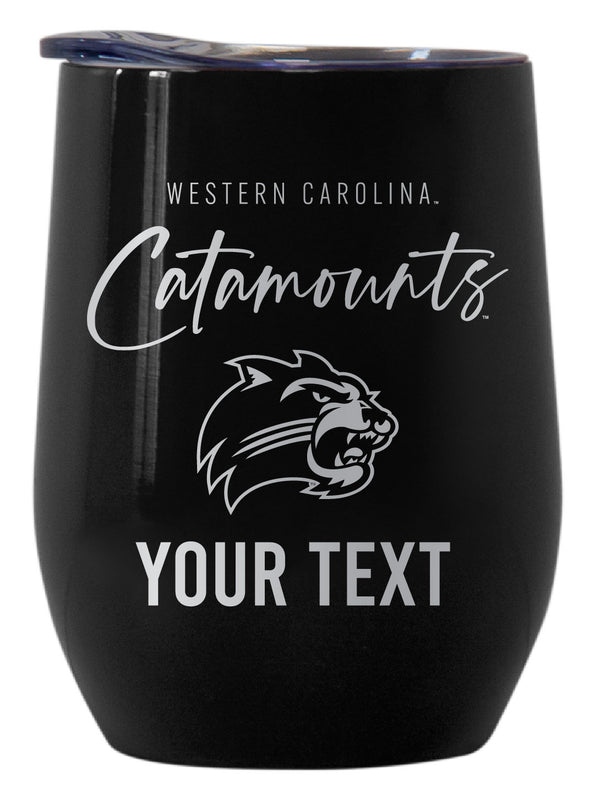 Western Carolina University Customizable Officially Licensed 12 oz Engraved Insulated Wine Tumbler Black