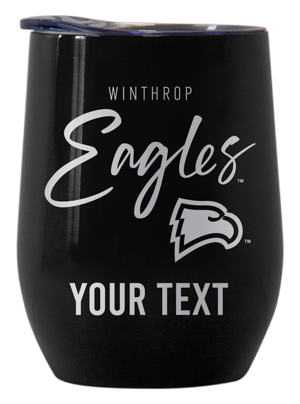Winthrop University Customizable Officially Licensed 12 oz Engraved Insulated Wine Tumbler Black