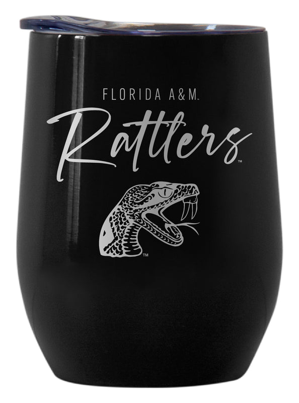 Florida A&M Rattlers Officially Licensed 12 oz Engraved Insulated Wine Stainless Steel Tumbler Black