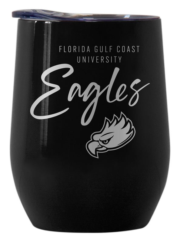Florida Gulf Coast Eagles Officially Licensed 12 oz Engraved Insulated Wine Stainless Steel Tumbler Black