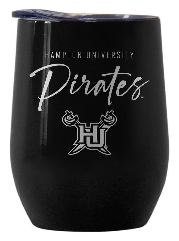 Hampton University Officially Licensed 12 oz Engraved Insulated Wine Stainless Steel Tumbler Black