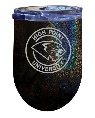 High Point University NCAA Laser-Etched Wine Tumbler - 12oz Rainbow Glitter Black Stainless Steel Insulated Cup