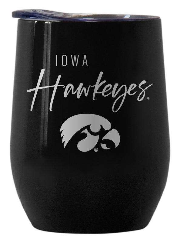 Iowa Hawkeyes Officially Licensed 12 oz Engraved Insulated Wine Stainless Steel Tumbler Black