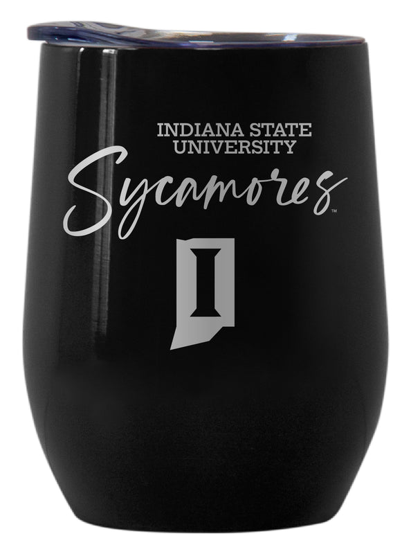 Indiana State University Officially Licensed 12 oz Engraved Insulated Wine Stainless Steel Tumbler Black