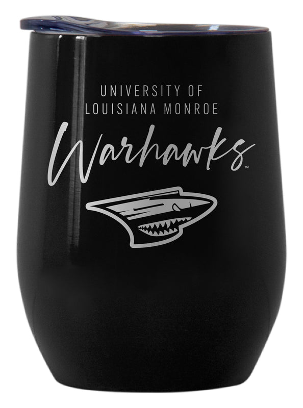 University of Louisiana Monroe Officially Licensed 12 oz Engraved Insulated Wine Stainless Steel Tumbler Black