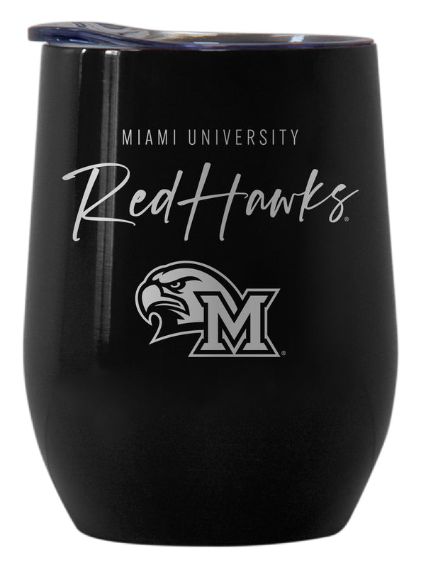 Miami University of Ohio Officially Licensed 12 oz Engraved Insulated Wine Stainless Steel Tumbler Black