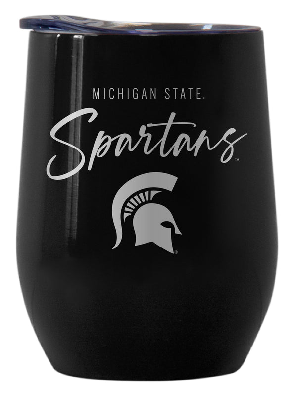 Michigan State Spartans Officially Licensed 12 oz Engraved Insulated Wine Stainless Steel Tumbler Black
