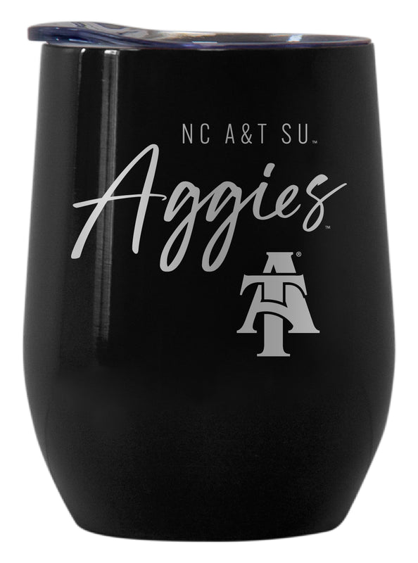 North Carolina A&T State Aggies Officially Licensed 12 oz Engraved Insulated Wine Stainless Steel Tumbler Black