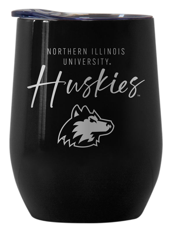 Northern Illinois Huskies Officially Licensed 12 oz Engraved Insulated Wine Stainless Steel Tumbler Black
