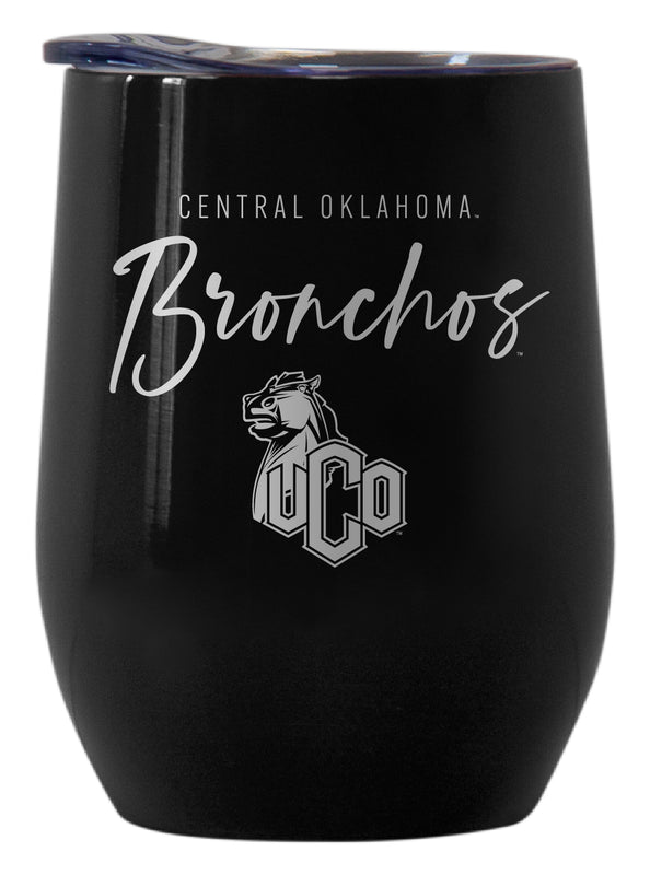 University of Central Oklahoma Bronchos Officially Licensed 12 oz Engraved Insulated Wine Stainless Steel Tumbler Black