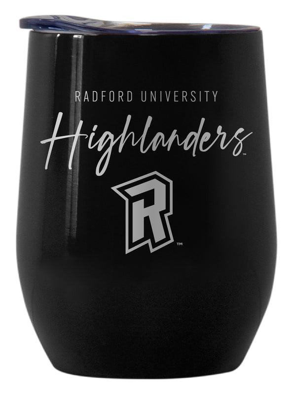 Radford University Highlanders Officially Licensed 12 oz Engraved Insulated Wine Stainless Steel Tumbler Black