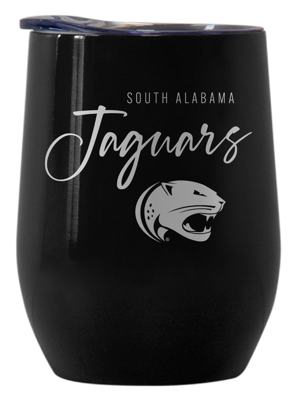 University of South Alabama Officially Licensed 12 oz Engraved Insulated Wine Stainless Steel Tumbler Black