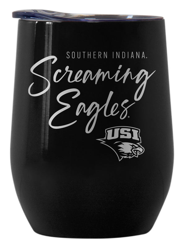 University of Southern Indiana Officially Licensed 12 oz Engraved Insulated Wine Stainless Steel Tumbler Black