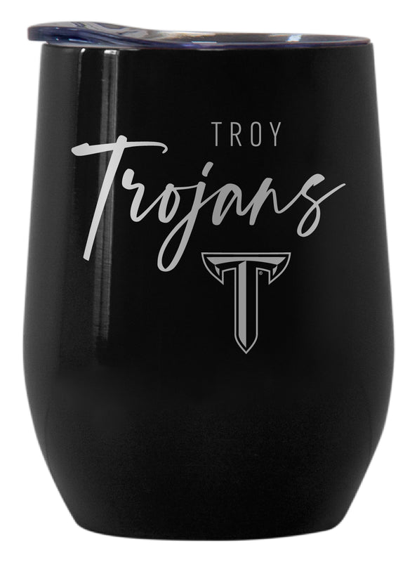 Troy University Officially Licensed 12 oz Engraved Insulated Wine Stainless Steel Tumbler Black