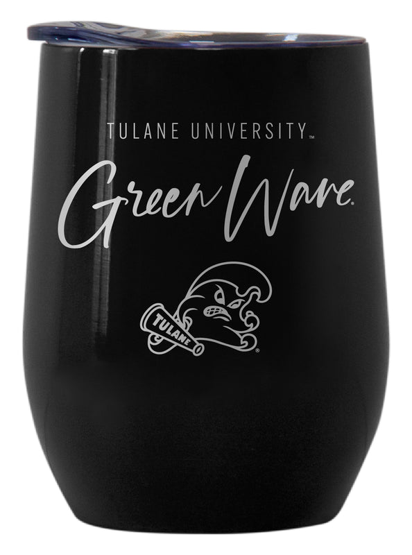 Tulane University Green Wave Officially Licensed 12 oz Engraved Insulated Wine Stainless Steel Tumbler Black