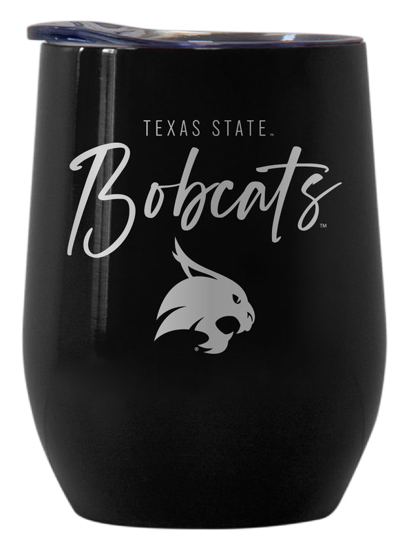 Texas State Bobcats Officially Licensed 12 oz Engraved Insulated Wine Stainless Steel Tumbler Black