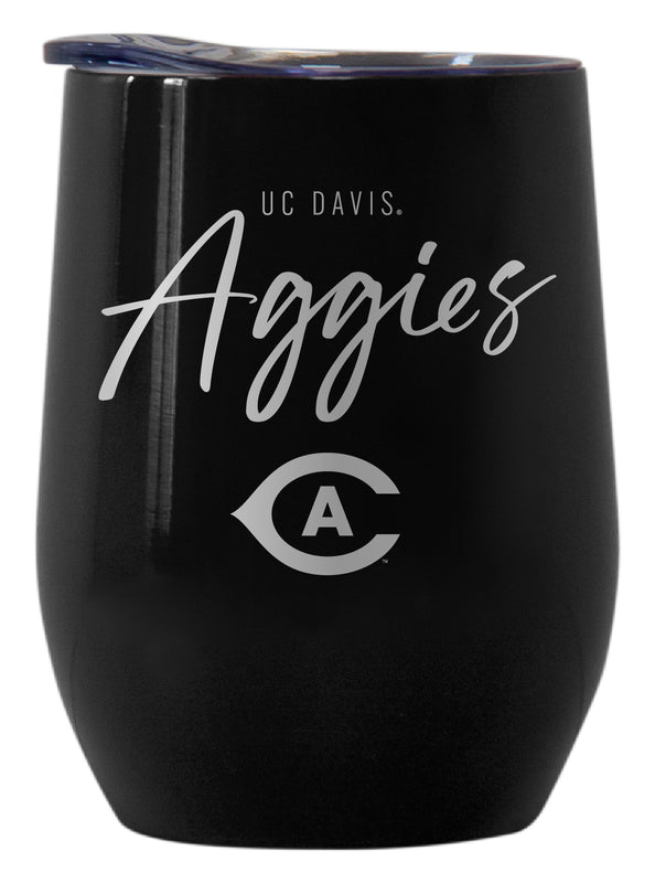 UC Davis Aggies Officially Licensed 12 oz Engraved Insulated Wine Stainless Steel Tumbler Black