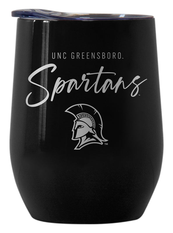 North Carolina Greensboro Spartans Officially Licensed 12 oz Engraved Insulated Wine Stainless Steel Tumbler Black