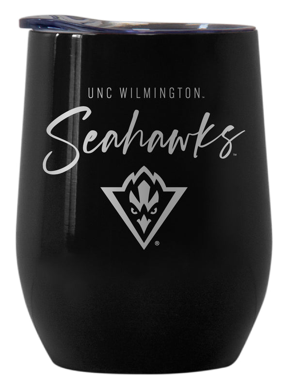 North Carolina Wilmington Seahawks Officially Licensed 12 oz Engraved Insulated Wine Stainless Steel Tumbler Black