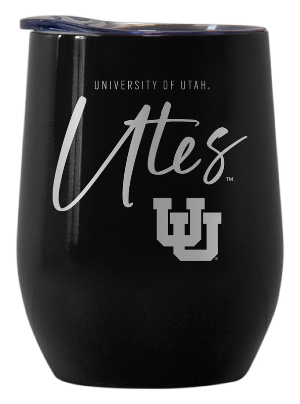 Utah Utes Officially Licensed 12 oz Engraved Insulated Wine Stainless Steel Tumbler Black