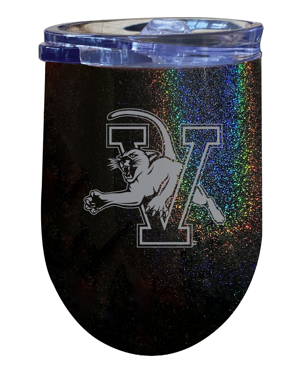 Vermont Catamounts NCAA Laser-Etched Wine Tumbler - 12oz Rainbow Glitter Black Stainless Steel Insulated Cup