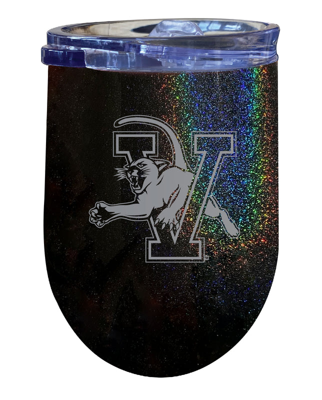 Vermont Catamounts NCAA Laser-Etched Wine Tumbler - 12oz Rainbow Glitter Black Stainless Steel Insulated Cup