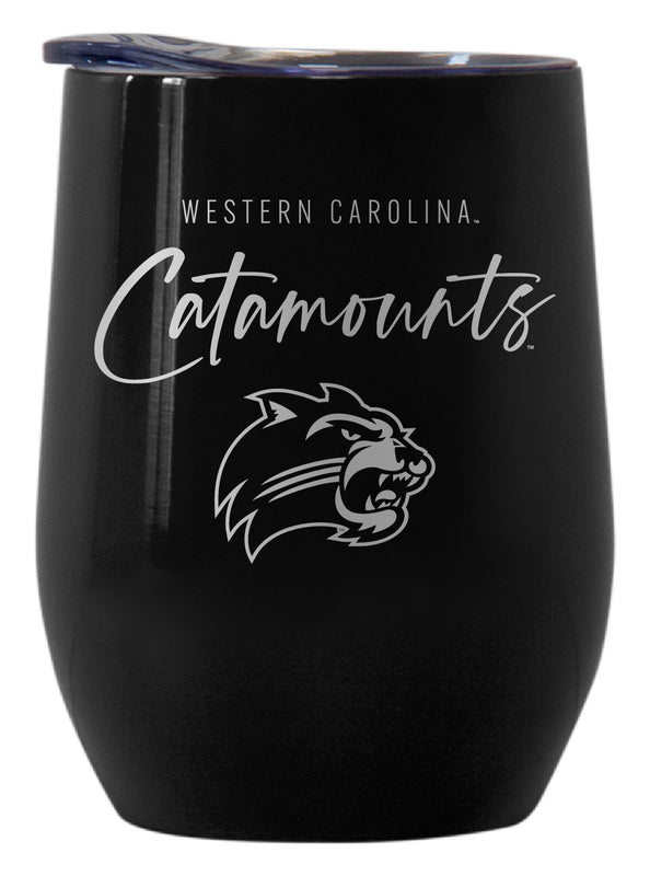 Western Carolina University Officially Licensed 12 oz Engraved Insulated Wine Stainless Steel Tumbler Black