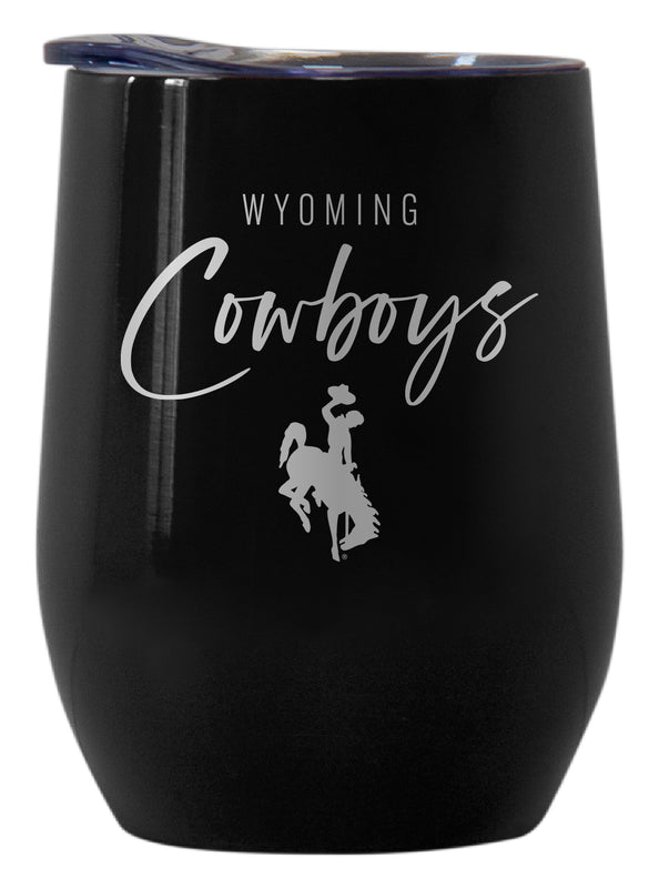 University of Wyoming Officially Licensed 12 oz Engraved Insulated Wine Stainless Steel Tumbler Black