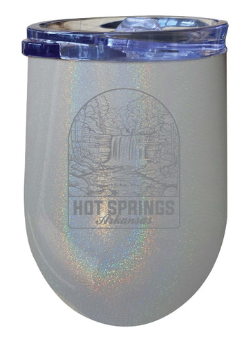 Hot Springs Arkansas Souvenir 12 oz Engraved Insulated Wine Stainless Steel Tumbler Rainbow Glitter Gray Single Unit