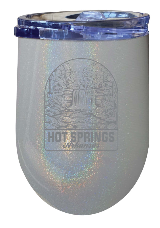 Hot Springs Arkansas Souvenir 12 oz Engraved Insulated Wine Stainless Steel Tumbler Rainbow Glitter Gray Single Unit