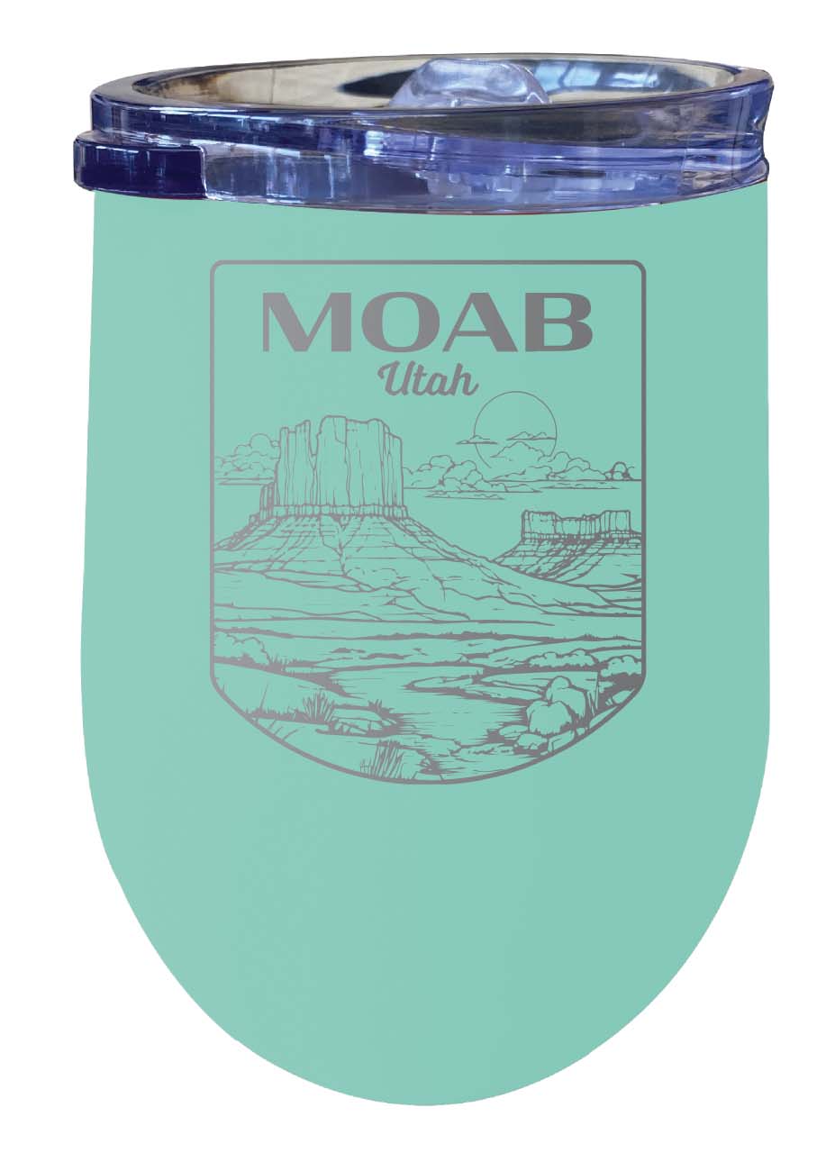 Moab Utah Souvenir 12 oz Engraved Insulated Wine Stainless Steel Tumbler Seafoam 4-Pack