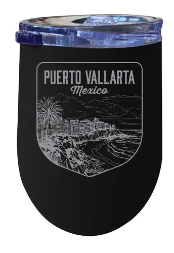 Puerto Vallarta Mexico Souvenir 12 oz Engraved Insulated Wine Stainless Steel Tumbler Black 2-Pack