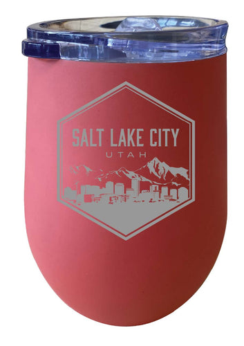 Salt Lake City Utah Souvenir 12 oz Engraved Insulated Wine Stainless Steel Tumbler Coral Single Unit
