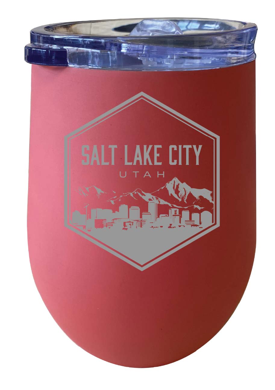 Salt Lake City Utah Souvenir 12 oz Engraved Insulated Wine Stainless Steel Tumbler Coral Single Unit